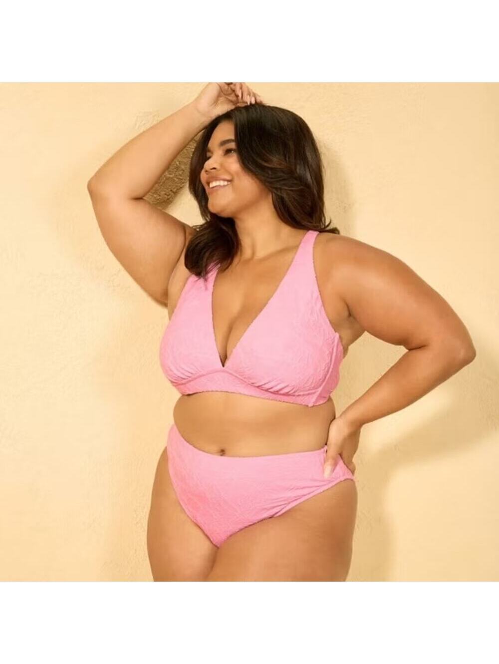Shade & Shore NWT Women's Pink Jacquard Bikini Top Size 1X